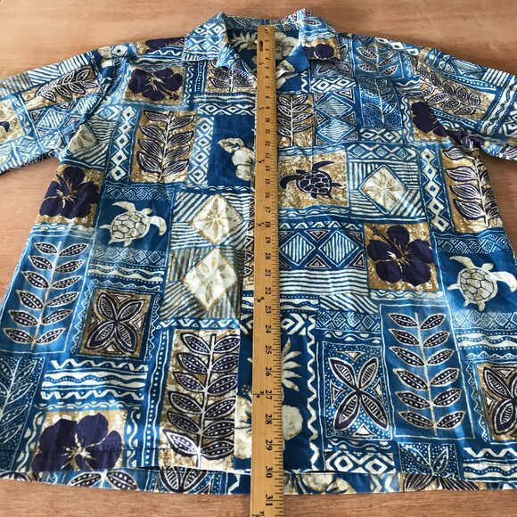 Blue Hawaii Hawaiian Shirt Men XL Blue Turtle Button Up Pocket Short Sleeve - Picture 5 of 11